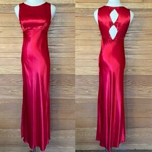Vintage 90s Y2K Rampage red bias cut bow open back gown prom dress formal